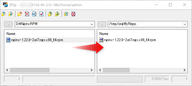 SSHのSFTP機能でNginxのRPMファイルをアップロード