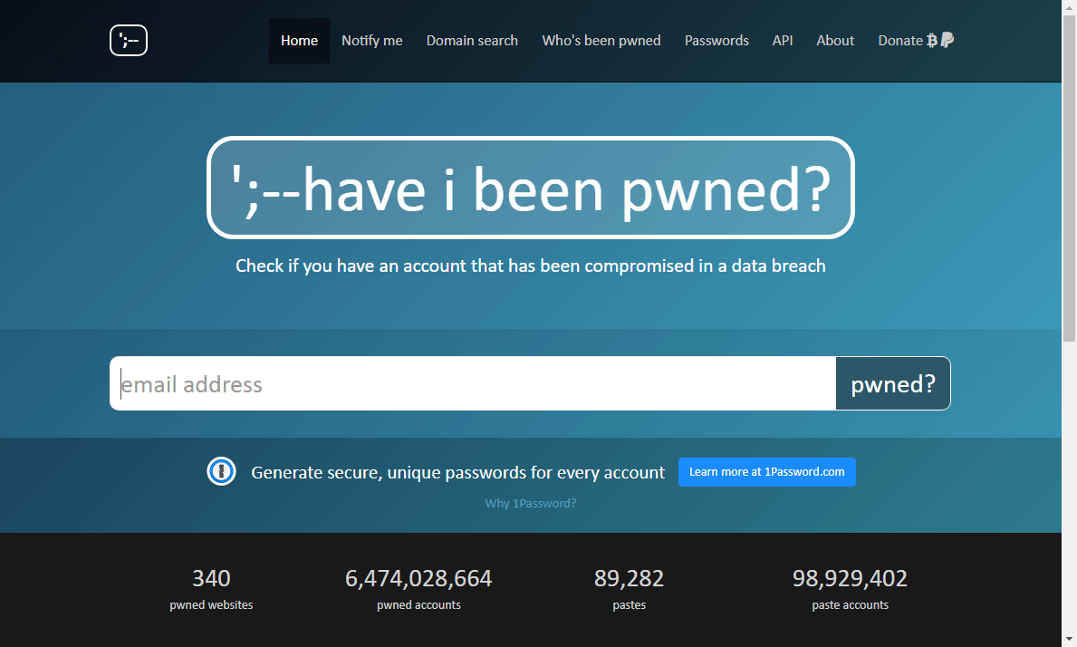 Have I Been Pwned公式サイト